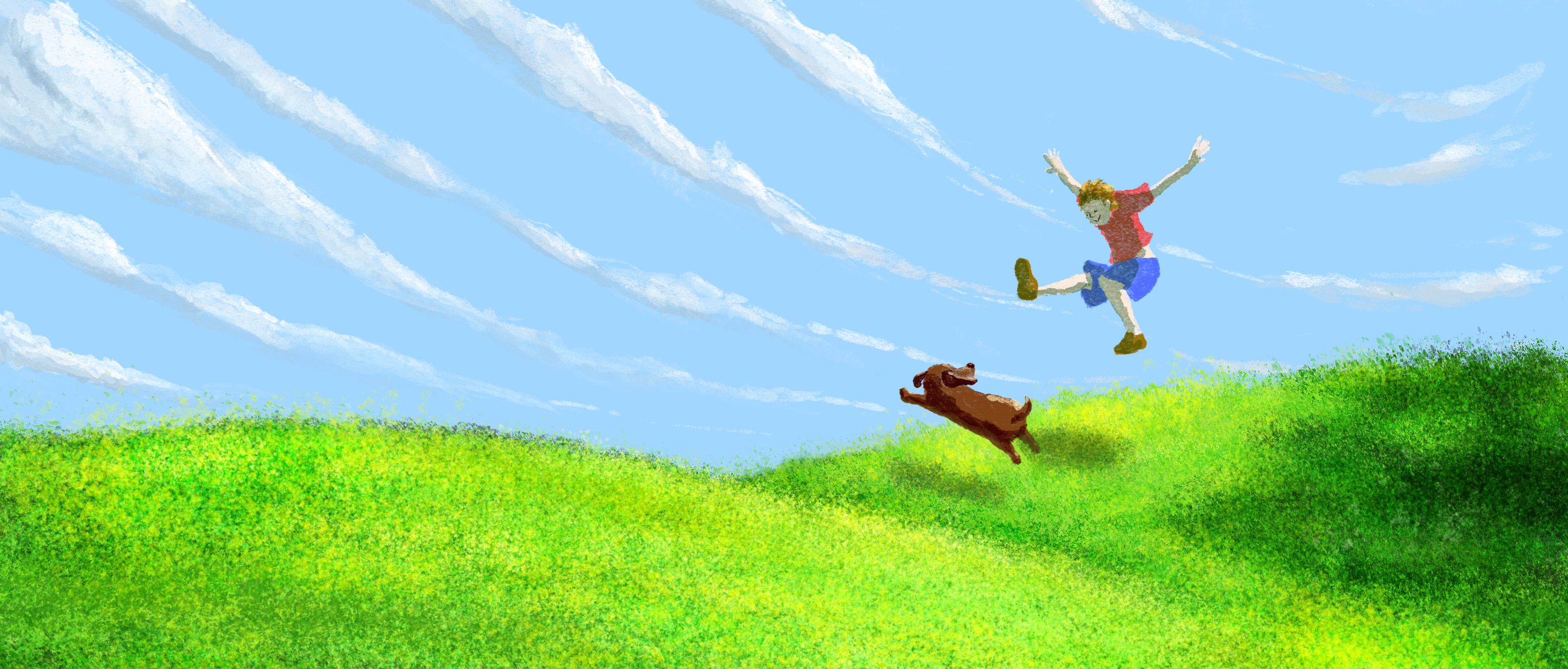 解放感のある犬とのふれあい